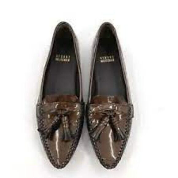 LIKE NEW STUART WEITZMAN POINTED TOE PATENT LEATHER BRONZE LAOFER DRIVING MOC 6 - Picture 1 of 9